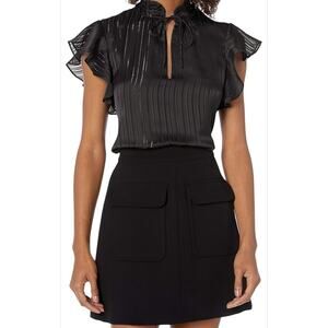 BB Dakota Women's Ruched Blouse Double Ruffle Sleeve Black/Metallic Size Medium